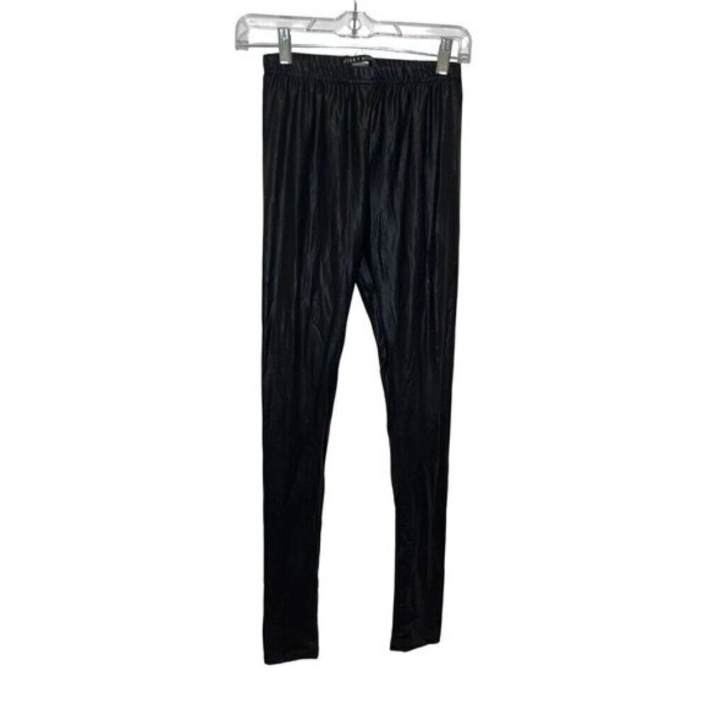 Alice + Olivia Black Faux Leather Leggings Size SMALL  Stretch Elastic
